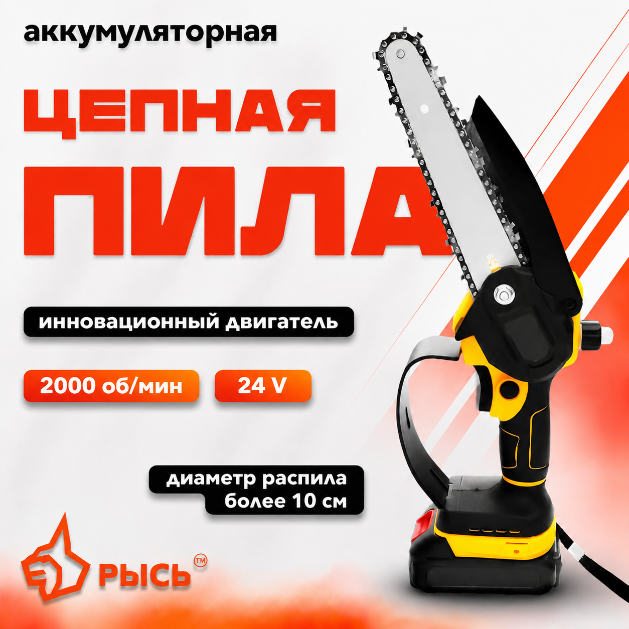 Пила цепная аккумуляторная РЫСЬ PS
